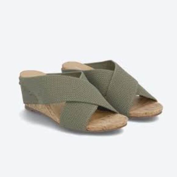 41 Hawthorn Women's Green Stretch Knit Mule Cork Wedge Joyce Sandals Size 6 - Picture 1 of 10